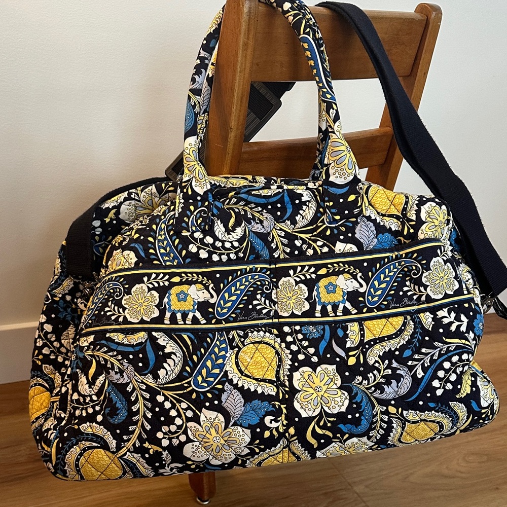 Vera Bradley Floral Patterned Black, Blue & Yellow Duffle Bag